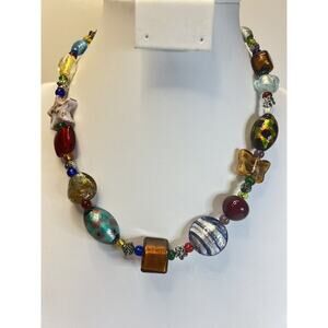 Antica Murrina Murano Glass Necklace Star Butterfly Multicolor Design Beads 18”